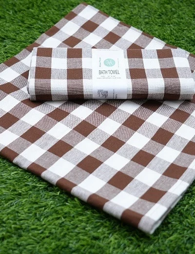 Cotton Bath Towel - Brown Check (Set of 2)