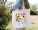 Embroidered Floral Cotton Tote Bag