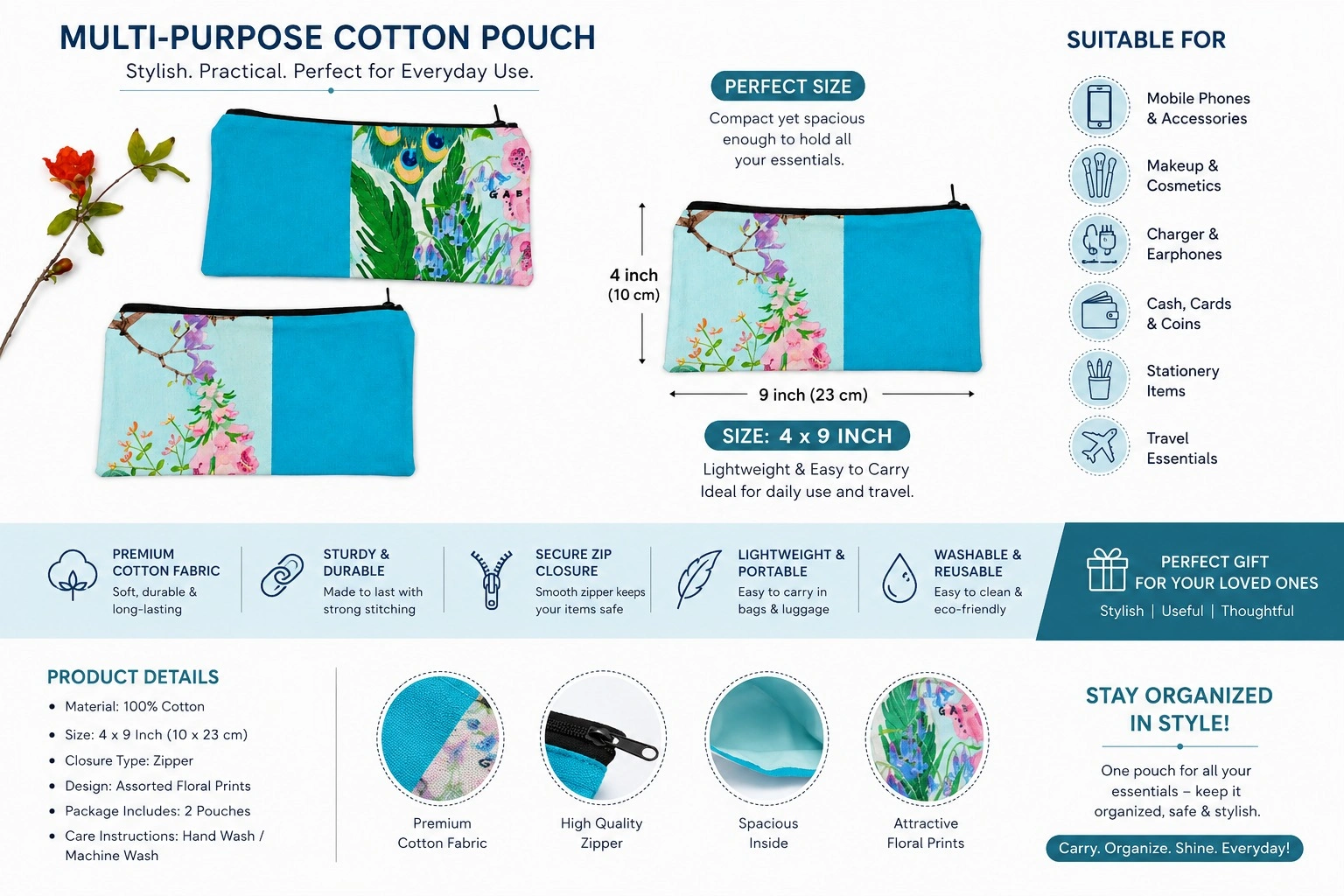 Multi-Purpose Cotton Makeup Pouch - view 6