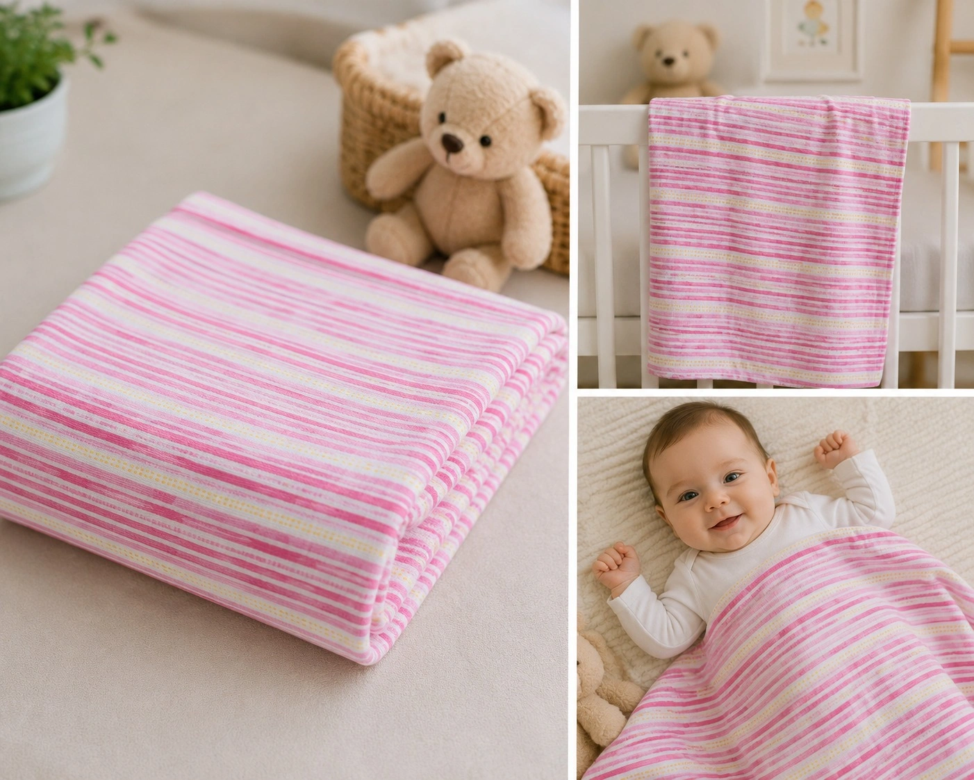 Baby Bath Towel – Pink Stripe
