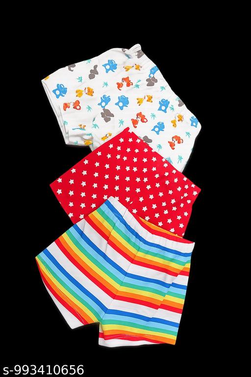 Baby Cotton Shorts Pack of 3 | 100% Cotton Printed Bloomers | Soft & Breathable Shorts for Boys & Girls | Elastic Waist | 3-6 Months Assorted design