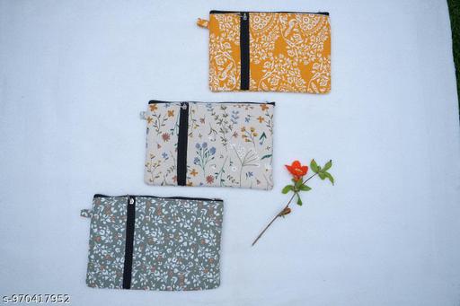 100% Cotton Pencil Pouch | Zipper Stationery Organizer | School Pen & Pencil Case for Kids, Boys & Girls | Multipurpose Storage Pouch.  3 PCS ASSORTED DESIGN'S