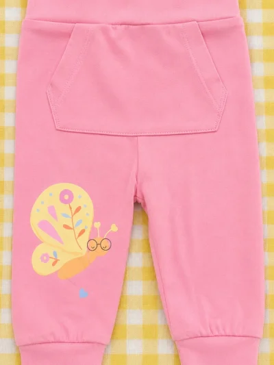 Baby Girls Butterfly Print Footed Joggers | Cotton Jogger Pants with Cuffed Ankles | 3-12 Months