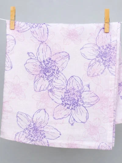 Organic Muslin Cotton Baby Swaddle Blanket | Purple Floral Print | Soft Breathable Wrap
