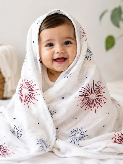 Organic Muslin Cotton Baby Blanket | Fireworks Print | 100% Cotton Multipurpose Wrap