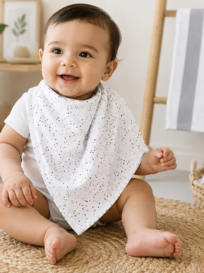 Baby Muslin Blanket & Bandana Bib Set | Grey Speckle Print | Soft Cotton Gift Set