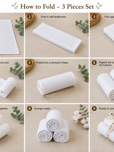 Organic Muslin Cotton Cloths | Set of 3 | Plain White Burp Cloths / Face Towels