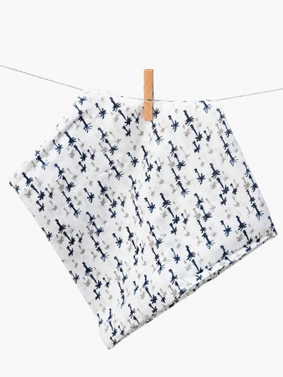 Organic Muslin Cotton Baby Swaddle Blanket | Navy Giraffe Print | Soft Breathable Wrap