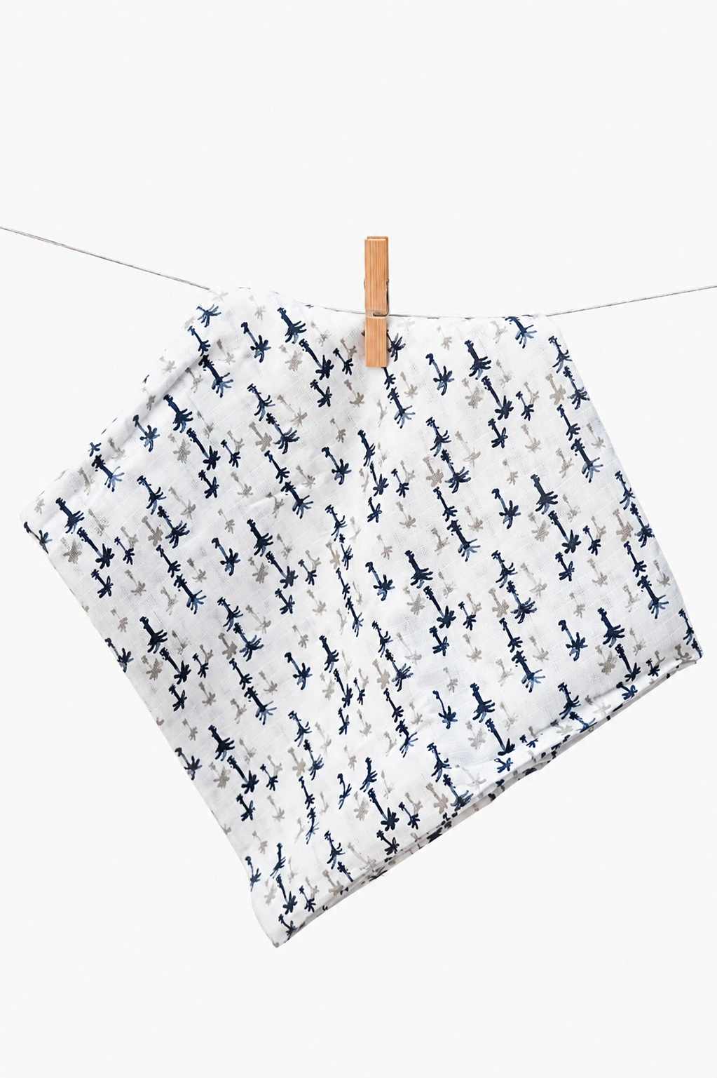 Organic Muslin Cotton Baby Swaddle Blanket | Navy Giraffe Print | Soft Breathable Wrap