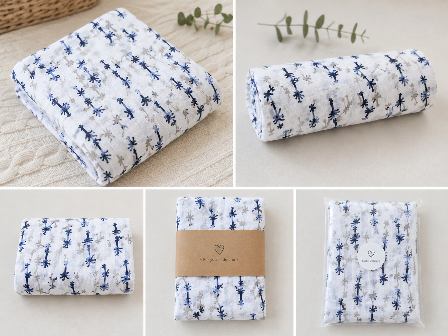 Organic Muslin Cotton Baby Swaddle Blanket | Navy Giraffe Print | Soft Breathable Wrap