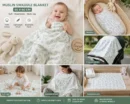 Organic Muslin Cotton Baby Swaddle Blanket | Sage Leaf Print | 60x60 cm Multi-Use Wrap