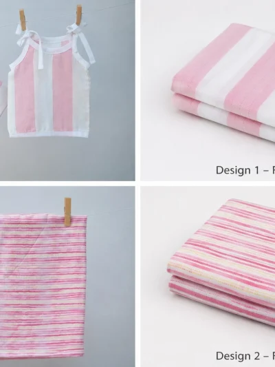 Baby Swaddle & Top Set | Pink Stripe Muslin Cotton | 2 Coordinating Designs