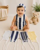 Baby Striped Romper with Matching Bonnet | Cotton Playsuit Set | Multiple Bonnet Colours