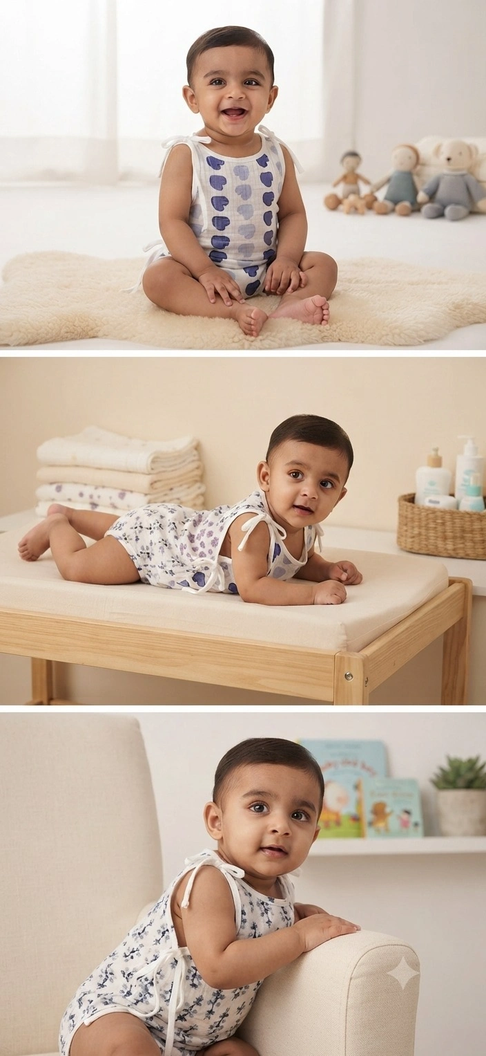 Baby Tie-Shoulder Romper | Cotton Playsuit | Heart, Floral & Rose Prints