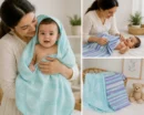 Organic Muslin Cotton Baby Swaddle | Teal Leaf & Purple Stripe | Set of 2 Designs