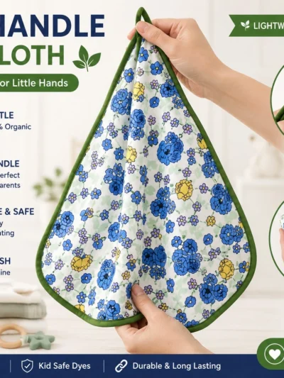 Organic Muslin Cotton Baby Burp Cloth | Blue Floral Print | Soft Handheld Cloth