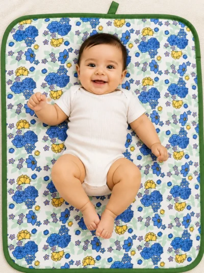 Baby Changing Mat | Blue Floral Print | Portable Cotton Changing Pad