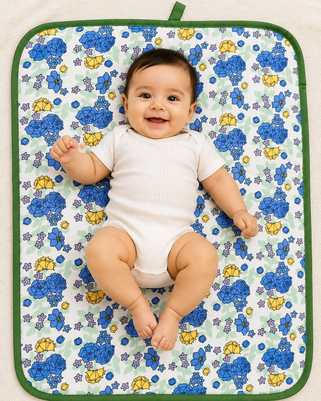Baby Changing Mat | Blue Floral Print | Portable Cotton Changing Pad