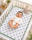 Baby Quilted Crib Mat | Grey Elephant Print | Soft Cotton Cot Mattress Topper