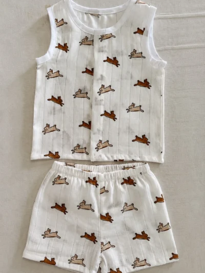 Baby Bunny Print Co-ord Set | Cotton Vest & Shorts | 2 Piece Sleeveless Outfit
